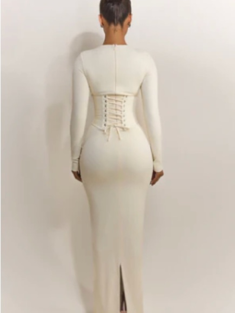 Women's Cream Maxi Dress with Corset Waist - Picture 2 of 4